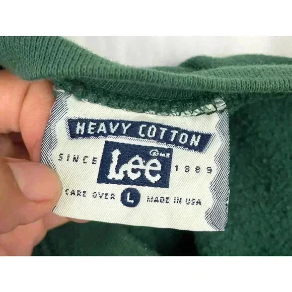 VTG Lee Green Crewneck Sweatshirt Mens LARGE Heavy Cotton Made in USA - Picture 3 of 13